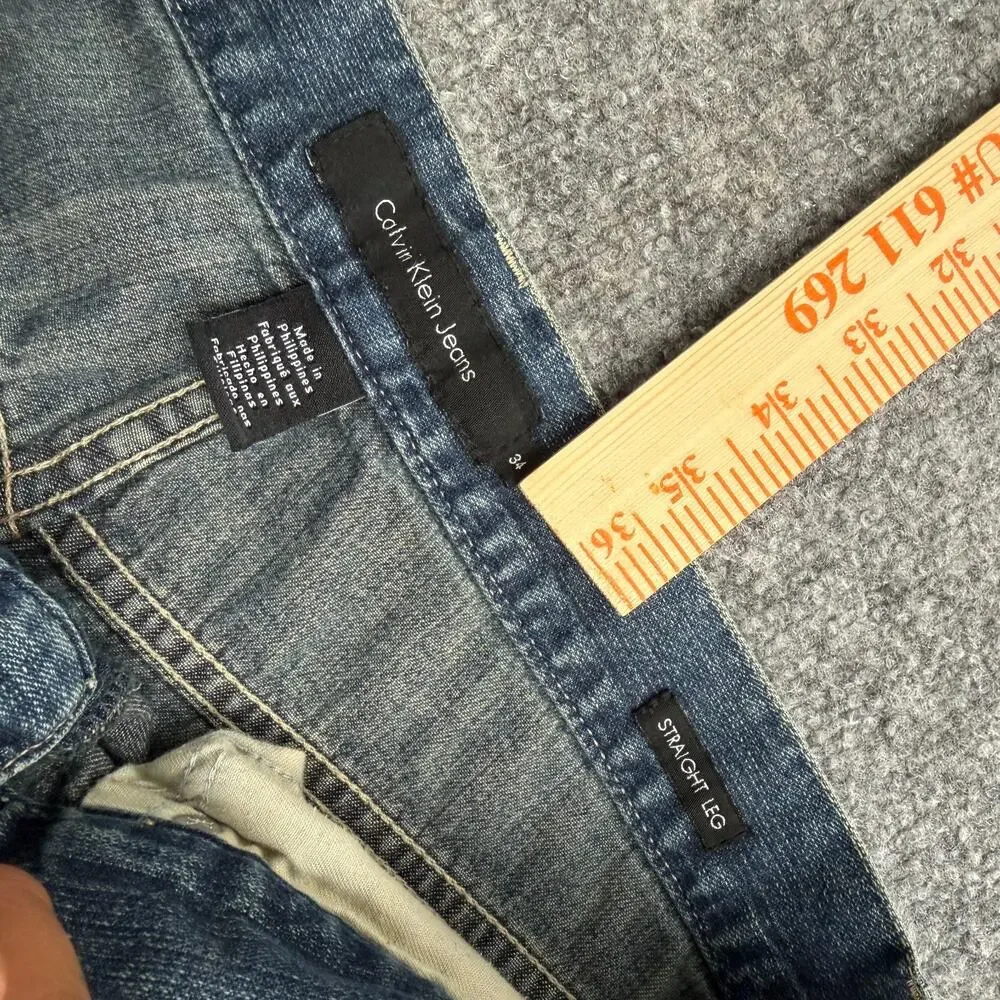 Calvin Klein Straight Baggy Leg Jeans Men's Size 34 Blue Medium Wash Denim